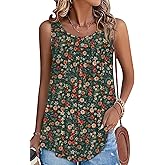 WEESO Tank Top for Women Summer Sleeveless Pleated Crewneck T Shirts Dressy Casual Beach Vacation Clothes Fashion Outfits