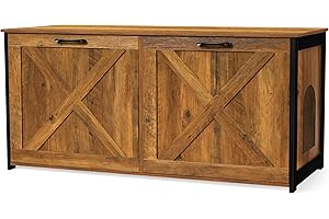 Dwanton 46" Litter Box Enclosure for 2 Cats, Large Cat Litter Box Furniture Hidden with Double Rooms, Wooden Cat Washroom Indoor, Fit Most of Litter Box, Warm Brown, 46" L x 19.7" W x 21.7" H
