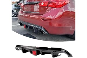 NEESPOC Rear Diffuser with Light Fit for Infiniti Q50 2014 2015 2016 2017, Add-on Body Kit Rear Bumper Lower Lip Splitter Exterior Accessories (Carbon Fiber Style)