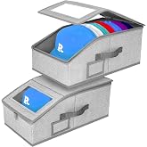 JJSHUANL Hat Storage for Caps, Stackable Hat Organizer Boxes, Grey 2PCS | Sturdy Snapback Hat Organizer Holds Up to 24 Caps, Clear Window Design, Space-Saving Stackable Storage Box for Closet