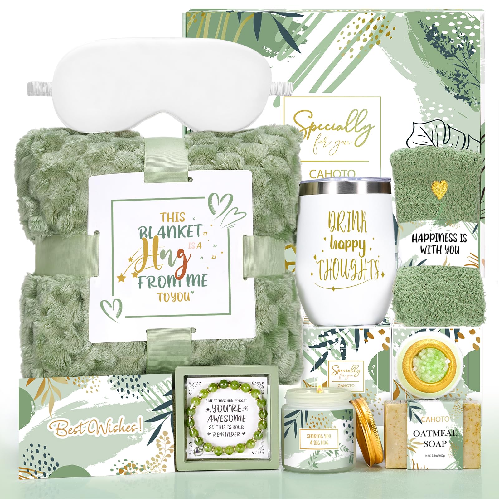 Photo 1 of CAHOTO Get Well Soon Gift with Blanket,Self Care Gift basket Birthday Gift for Women, Self Care Relaxing Spa Gift Basket with Blanket, Thinking of You Gift for Mom Wife Sister Best Friend Aunt