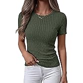 ANRABESS Womens Tops Short Sleeve Crewneck Shirts Slim Fit Ribbed Knit Lightweight Sweater 2026 Summer Dressy Casual T-Shirts