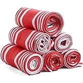Ashton Sheets American Stripe Kitchen Towels 100% Cotton Pack of 6, Highly Absorbent Quick Drying, Soft Dish Towels 20x30 Inch for Kitchen with Hanging Loop, Hand & Tea Towel - Red & White Striped