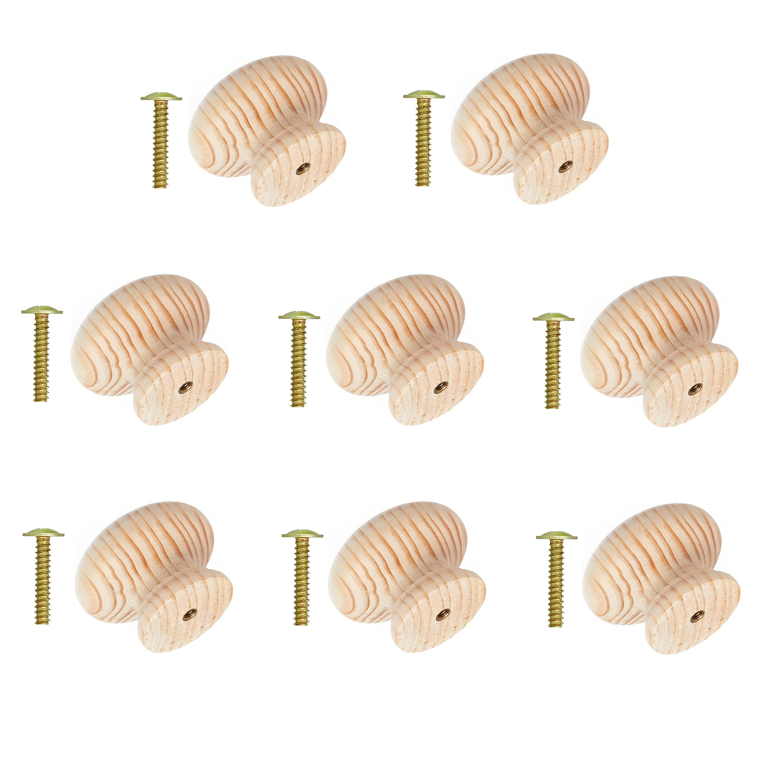 TERF® Traditional Unlacquered Pine Wooden Cupboard Cabinet Door Knob 50mm Chest Drawer Cupboard Kitchen Wardrobe Door Pull Handle Knobs with Fixing Screw for Use Home and Office - Pack of 8