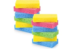 Temede 12-Count Cellulose Sponges, Non-Scratch Kitchen Sponges for Dish,Colorful Compressed Dish Scrubber Sponge for Househol