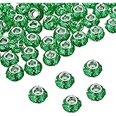 uxcell 100 Pcs European Large Hole Beads 14mm Bulk Large Hole Spacer Beads Acrylic Craft Spacer Charm for Pens DIY Necklace Bracelet Jewelry Making, Deep Dark Green