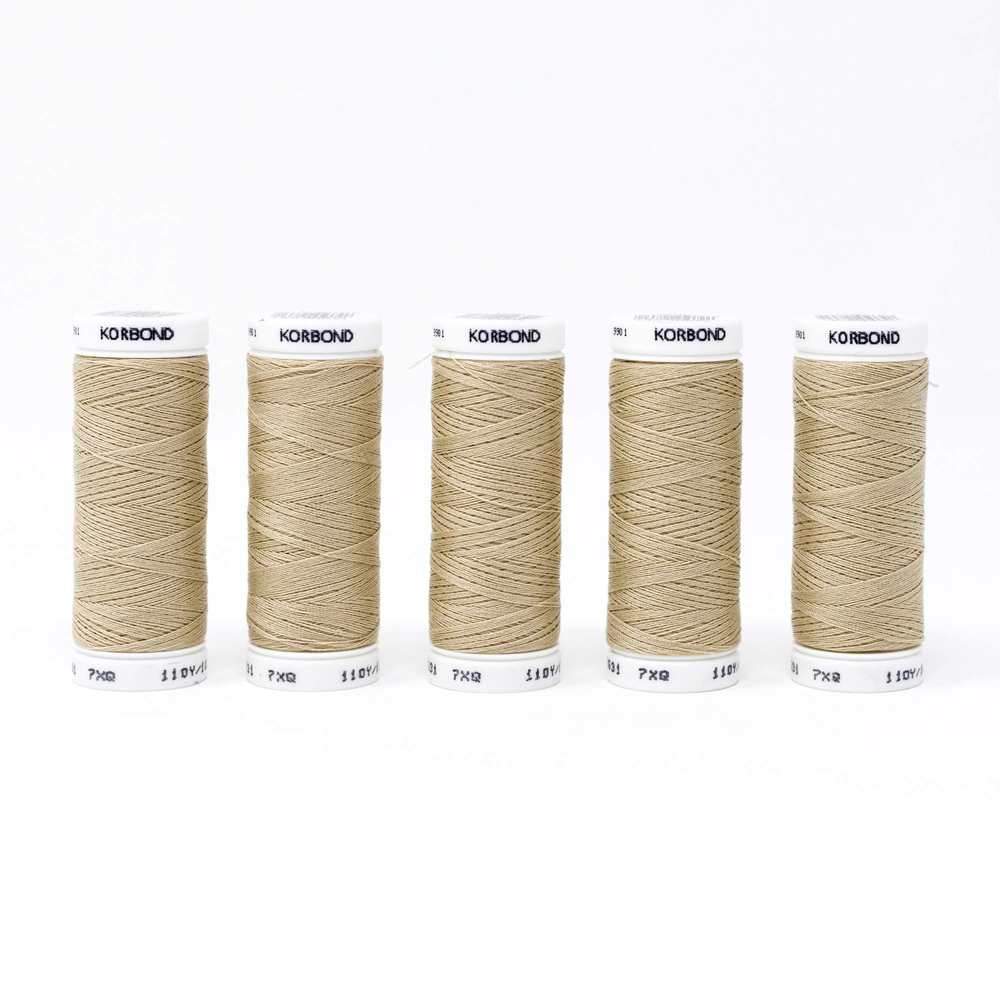 KORBOND Polyester All Purpose Thread – 500m Total – Beige - 5 x 100m Reels for Hand and Machine Sewing