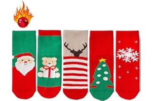 Hyiideong Fleece Lined Christmas Socks for Boys Girls 5 Pairs Winter Thick Xmas Socks for Unisex Toddler Kids Holiday Socks