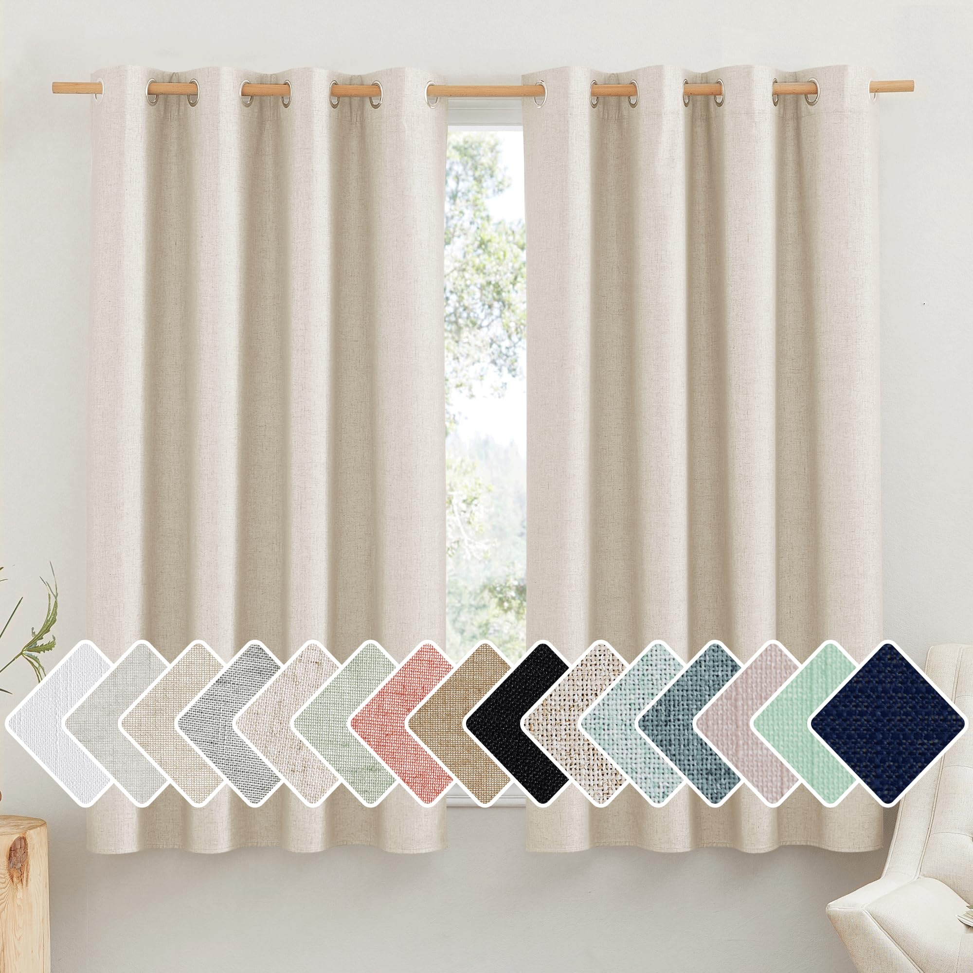 Photo 1 of NICETOWN 100% Absolutely Blackout Linen Curtains with Thermal Insulated White Liner, Beige, 52" Wide by 48" Long, 2 Pieces, Anti-Rust Grommet Natural Burlap Fabric Window Drapes for Bedroom/Kids Room