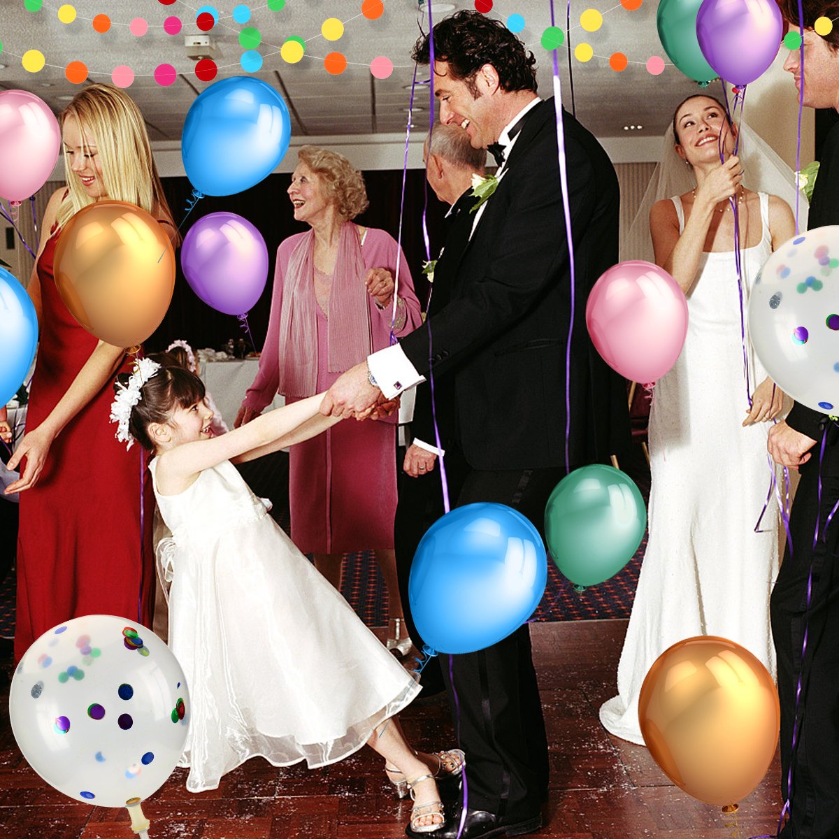 Confetti Balloons 15 Pcs with 12 Inch Assorted Color Latex Balloons (50 Pcs) and 1 Pcs Rainbow Paper Garlands Banner for Wedding Birthday Baby Shower Christmas Party Decorations Supplies