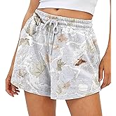 JoinQueen Camo Sweat Shorts for Women Drawstring Elastic Waist Maple Leaf Print Lounge Athletic Shorts with Pockets