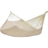 Sunnydaze Mayan XXL Double Heavy-Duty Hammock, Natural | 625 lb Weight Capacity, 79&Prime; x 90&Prime; Bed, Soft, Handwoven Cotton Blend Rope Hammock for Outside, Outdoor Hammock without Stand