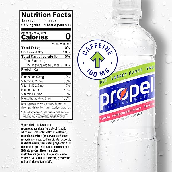 PROPEL ENERGY BOOST ZERO CALORIE FLAVORED WATER WITH ELECTROLYTES AND CAFFEINE, 3 FLAVOR VARIETY PACK, 16.9 FL OZ BOTTLES (12 PACK)