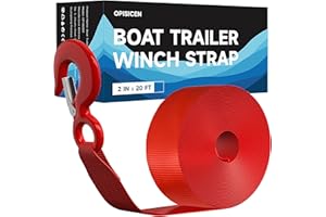 OPISICEN Boat Trailer Winch Strap with Hook 2" x 20'- 10,816lbs Breaking Strength Heavy Duty Hand Crank Strap Replacement for Boat and Jet Ski, Automotive Towing Boat Trailer Strap