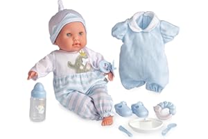 15" Realistic Soft Body Baby Doll with Open/Close Eyes | JC Toys - Berenguer Boutique | 10 Piece Gift Set with Bottle, Rattle, Pacifier & Accessories | Blue | Ages 2+