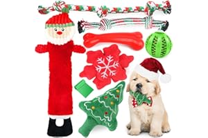 LOYEE Christmas Dog Toys 8 Pack - Santa Squeaky Plush Chew for Puppy, Durable Interactive Rope for Teething, Treating Ball and Bone Rubber for Small Dogs