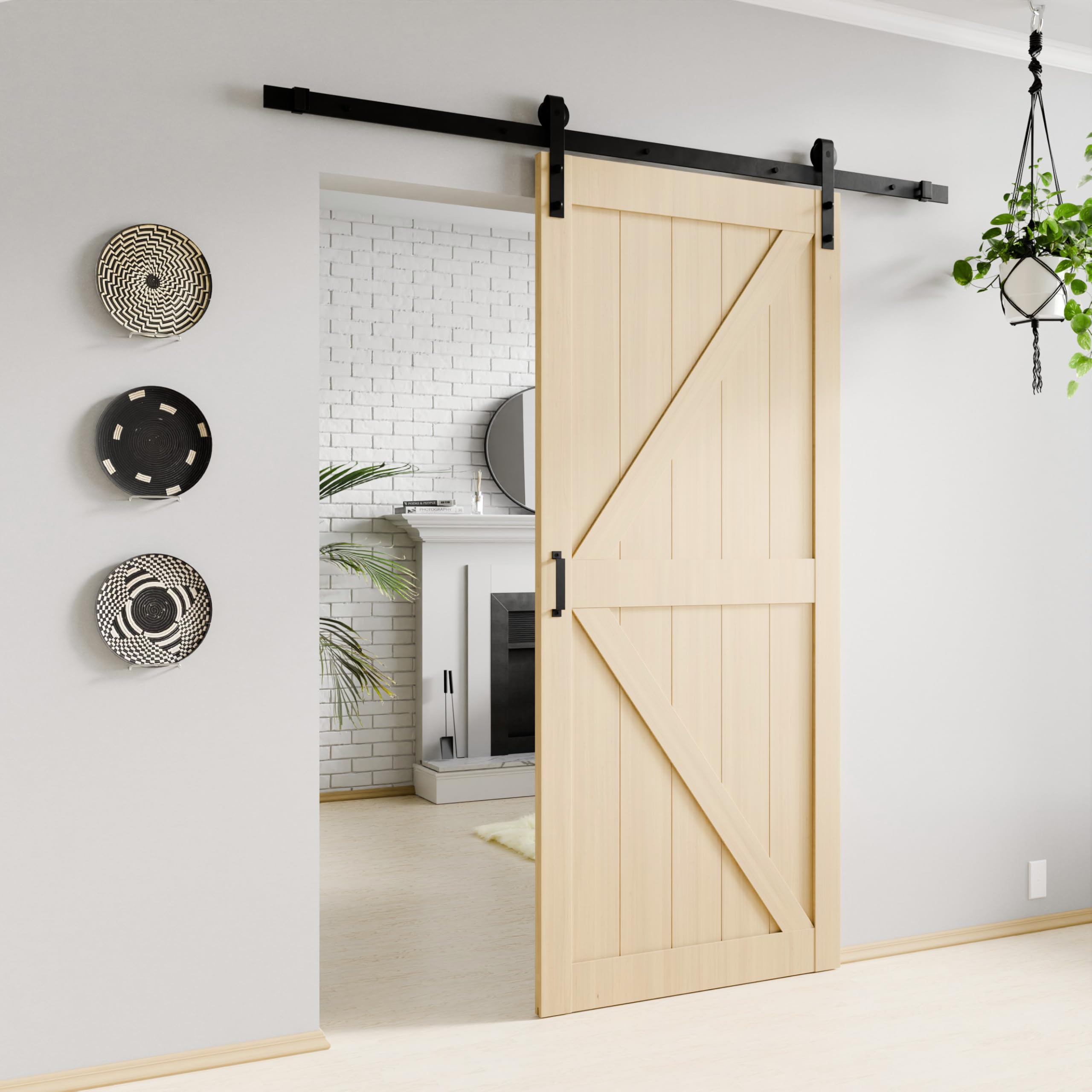 Photo 1 of ANZZI Barn Door Kit 36x84 K Sliding Single Barn Door with Hardware Included, Solid Core MDF + PVC Single Sliding Barn Door (Natural Color)