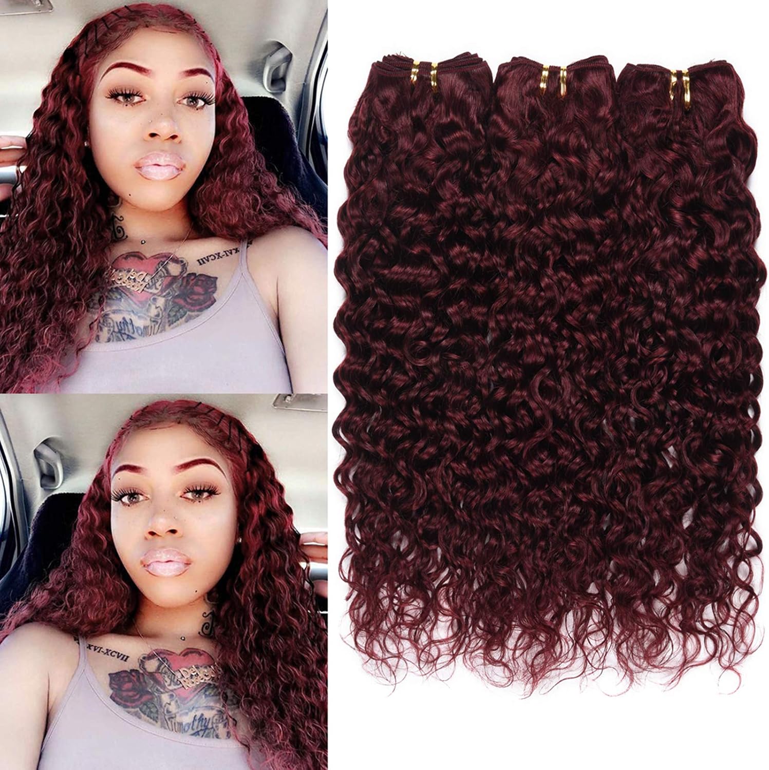 XCCOCO Burgundy Water Wave Weave 3 Bundles 10 12 14inch Colored 99j Wet