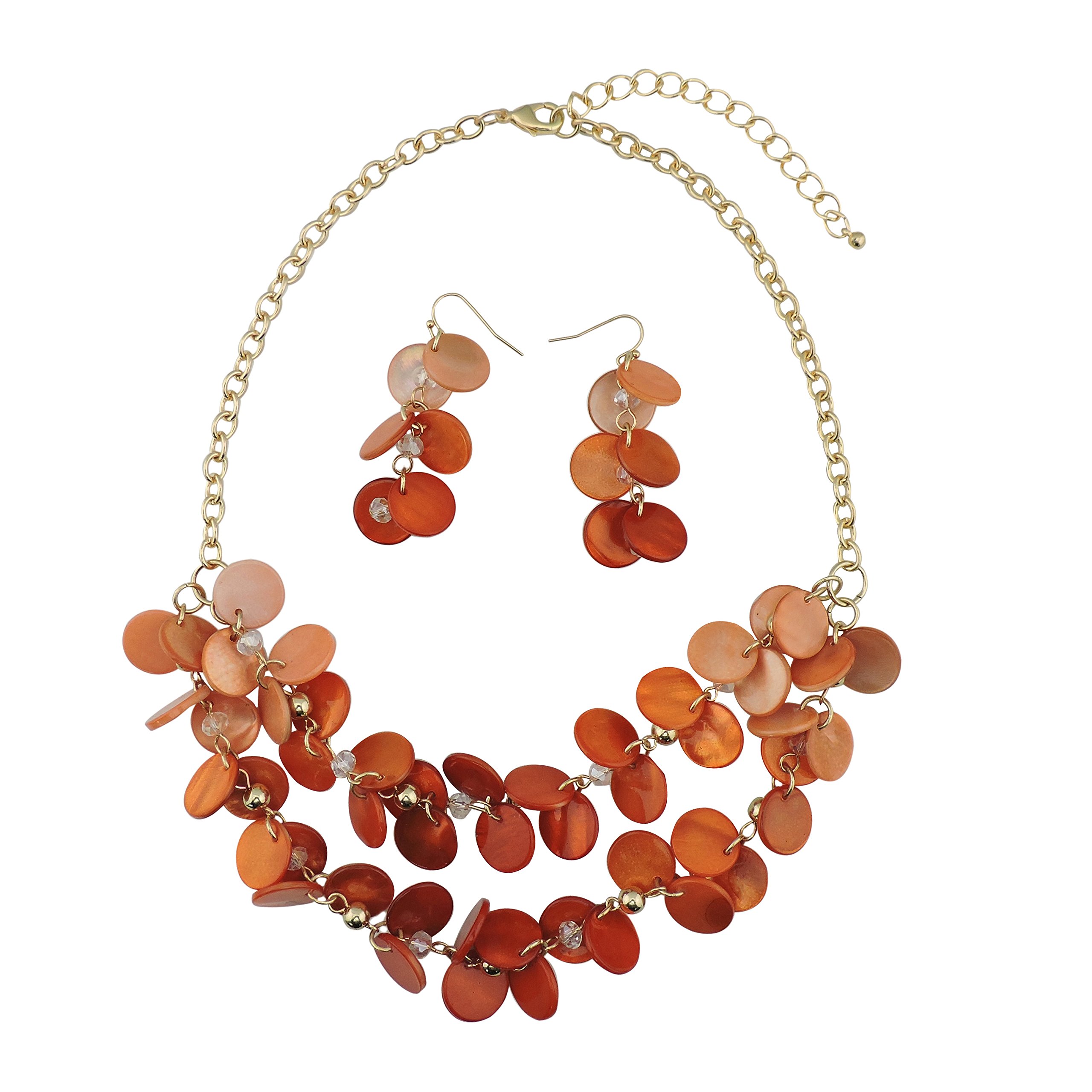 BOCAR 2 Layer Statement Choker Shell Necklace and Earring Set for Women Gift (NK-10248-orange) — image 1