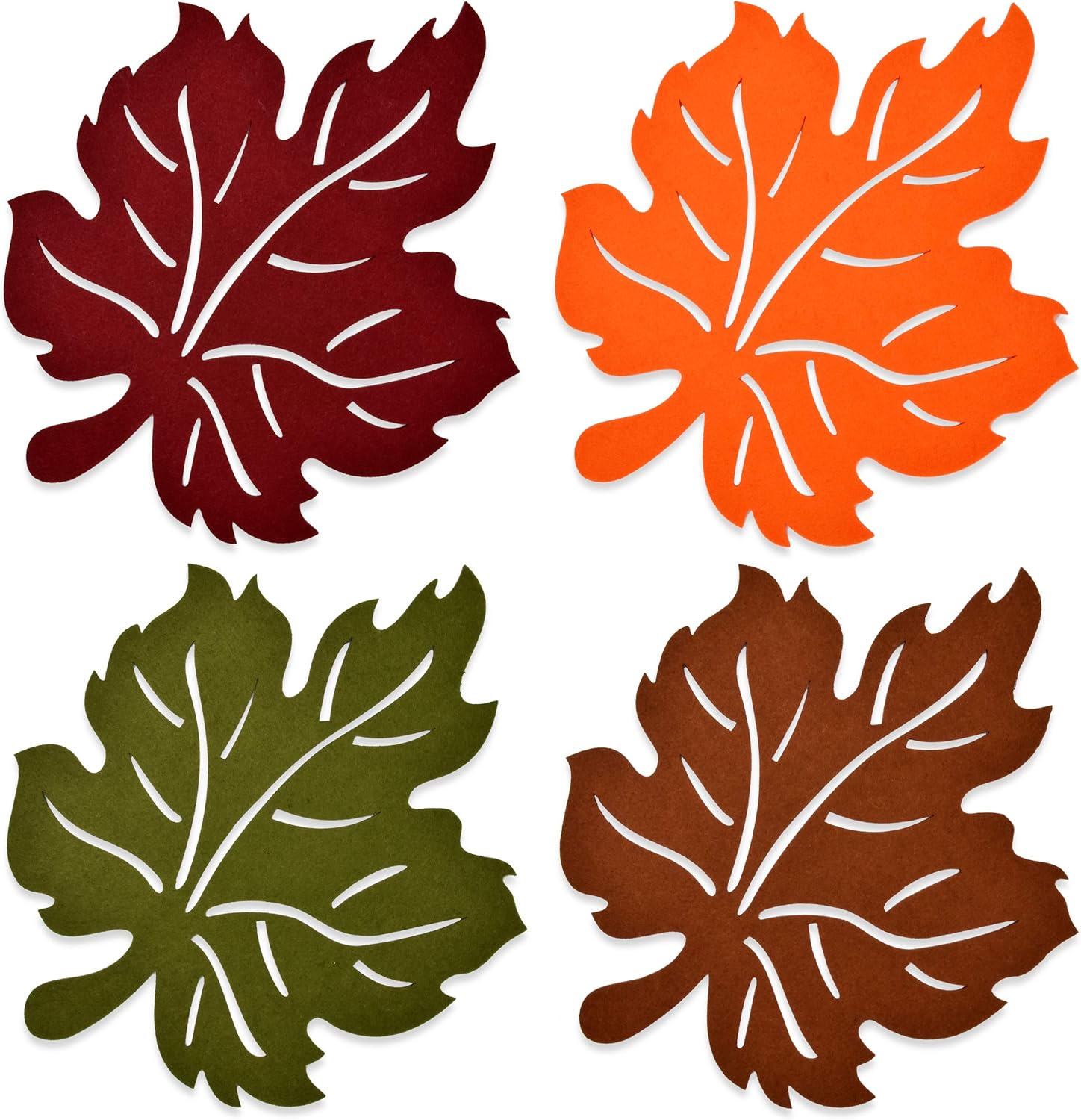 Gift Boutique Laser Cut Felt Harvest Leaf Placemats Pack of 4 Orange Green Brown and Red Colors