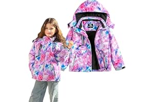 Simplee kids Girls Waterproof Ski Snow Jacket Fleece Raincoat Colorful Winter Coat Warm Hooded