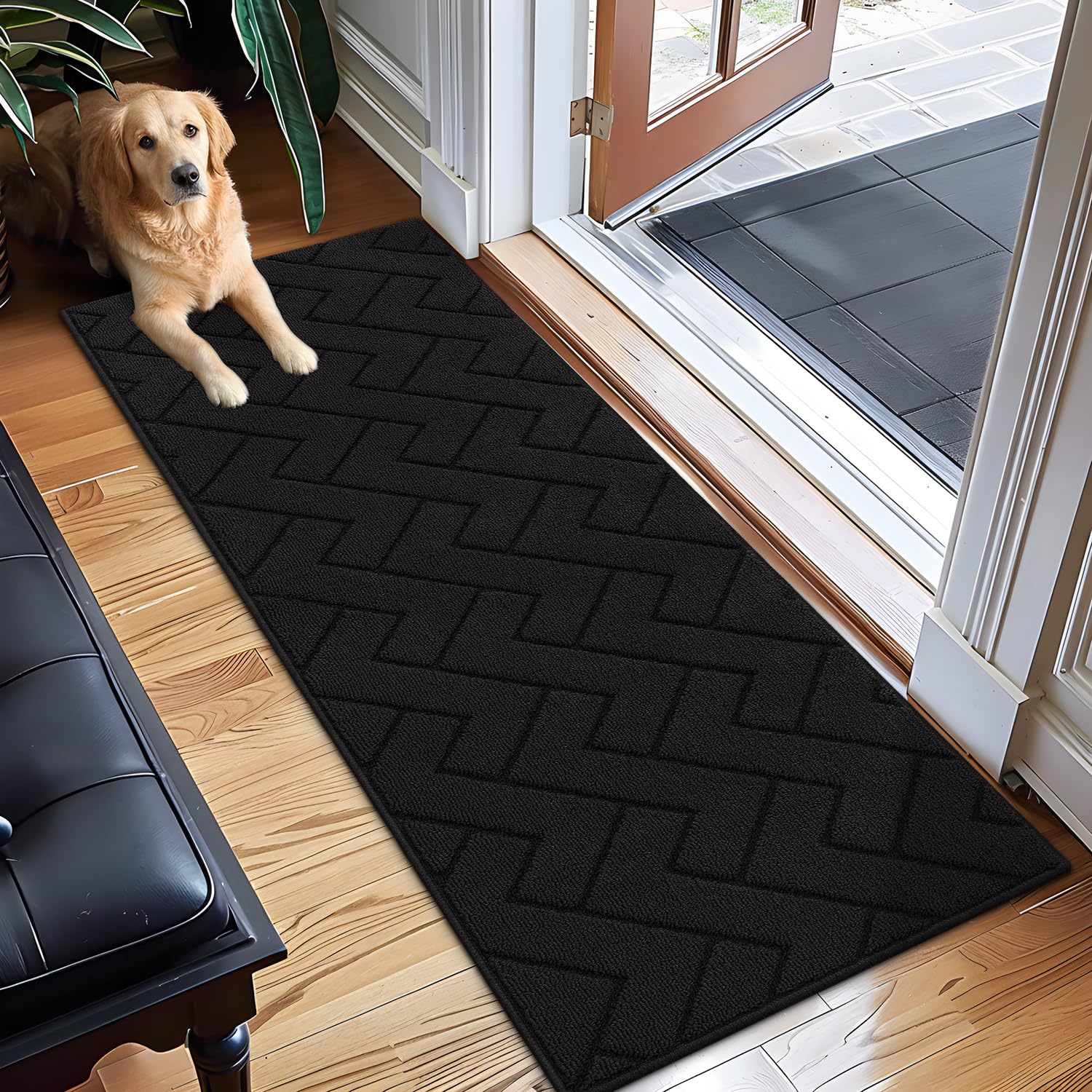Biscpro Door Mat, 50x150cm DoorMat Indoor Washable, Doormat Indoor Dirt Trapper Non-slip,Absorbent Inside Entrance Rug Mat for Entryway,Patio,Garden,Laundry Room,Pets - Black — image 1