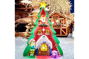 Ciaell 10FT Christmas Tree Inflatable - Christmas Tree House Inflatable with Santa Claus and Elf - Christmas Inflatable Outdoor Decorations with LED Light for Outdoor Indoor Home Garden Yard Decor