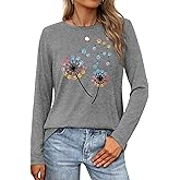 HQP Women's Vintage Floral Long Sleeve T Shirt Boho Floral Printed Shirt Wildflower Graphic Tee Casual Tops