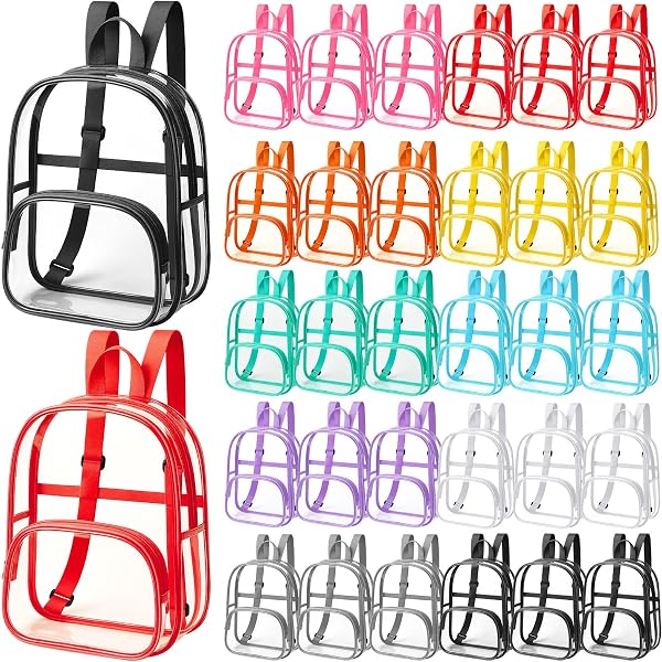 Sweetude 6 Stück Klare Rucksäcke – 11,4 X 9,5 X 5,1 Zoll, Durchsichtiger PVC-Rucksack Mit 2 Seitentaschen, Stadiongerecht