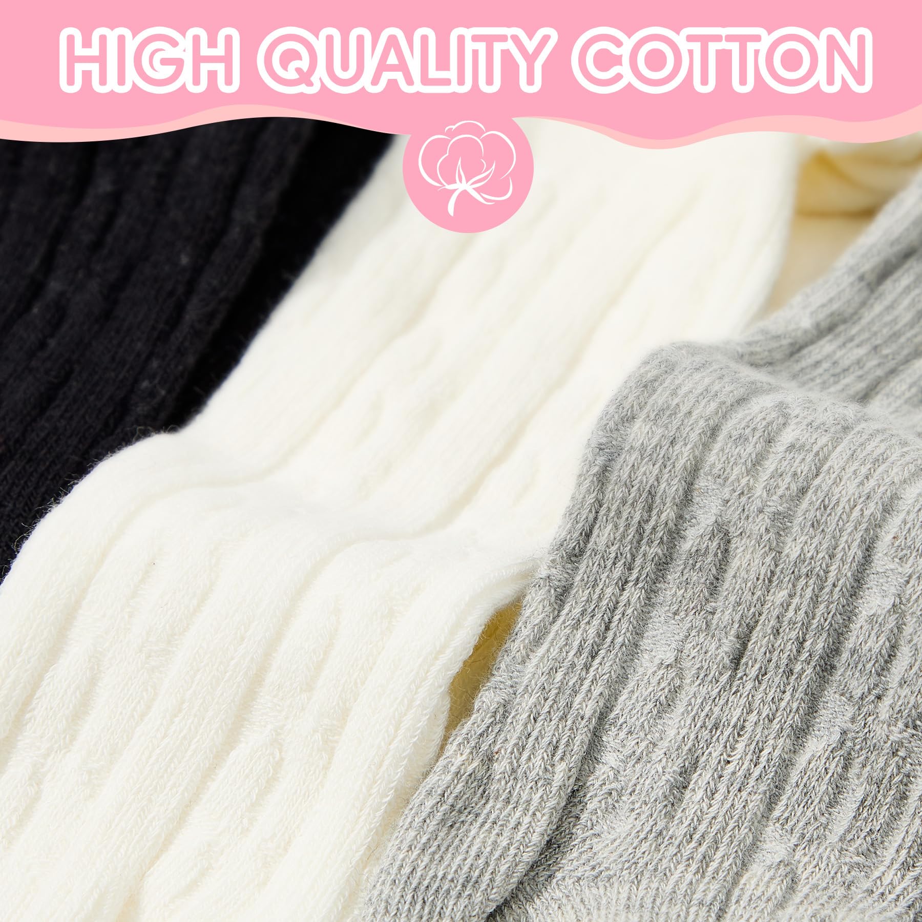 Zando 3Pack Girls Tights Kids Cable Knit Cotton Footed Seamless Tights Winter Warm Leggings Stockings for School Daily 4-12T