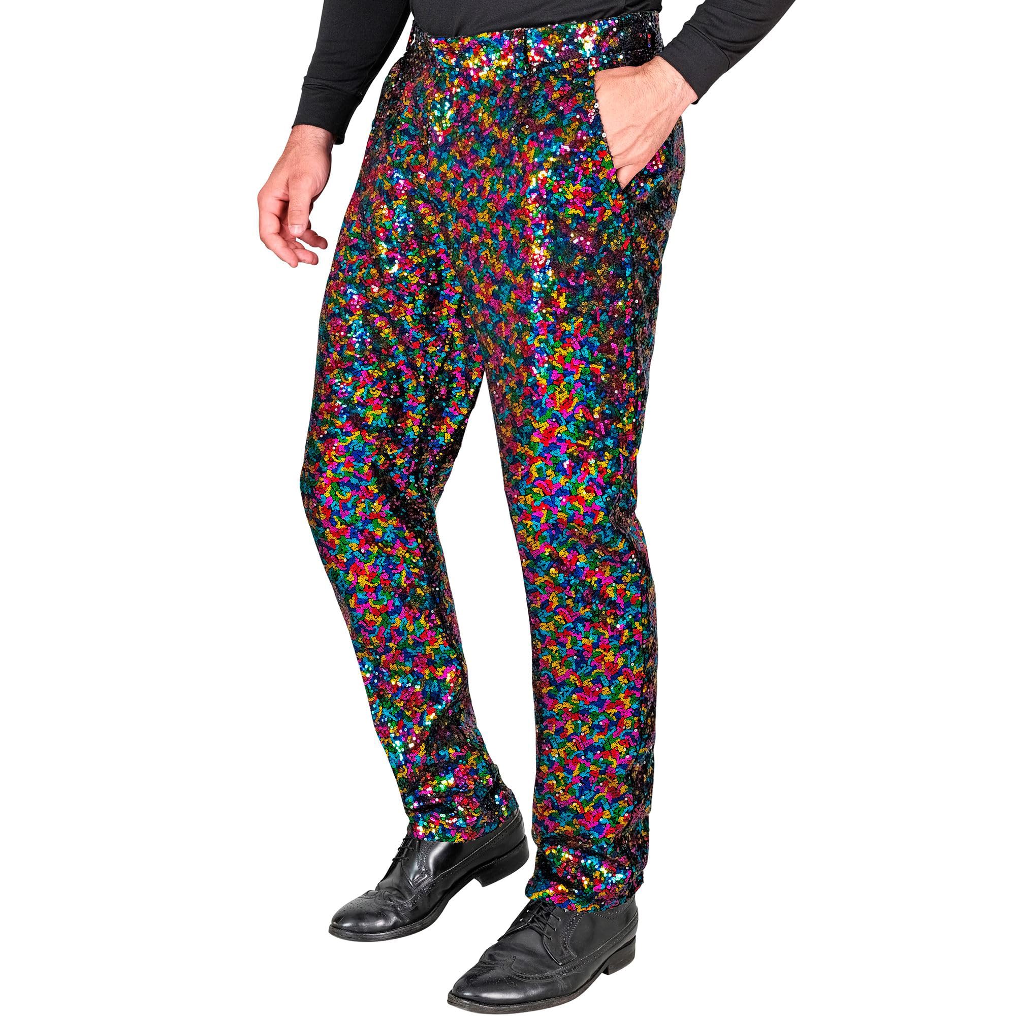 Widmann - Party Fashion Men's Rainbow Sequin Pants Disco Fever Schlagermove Men's Trousers