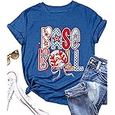 HQP Baseball Mom Shirt for Women: Funny Baseball Tee Shirt Baseball Mama Short Sleeve Casual Tee Tops