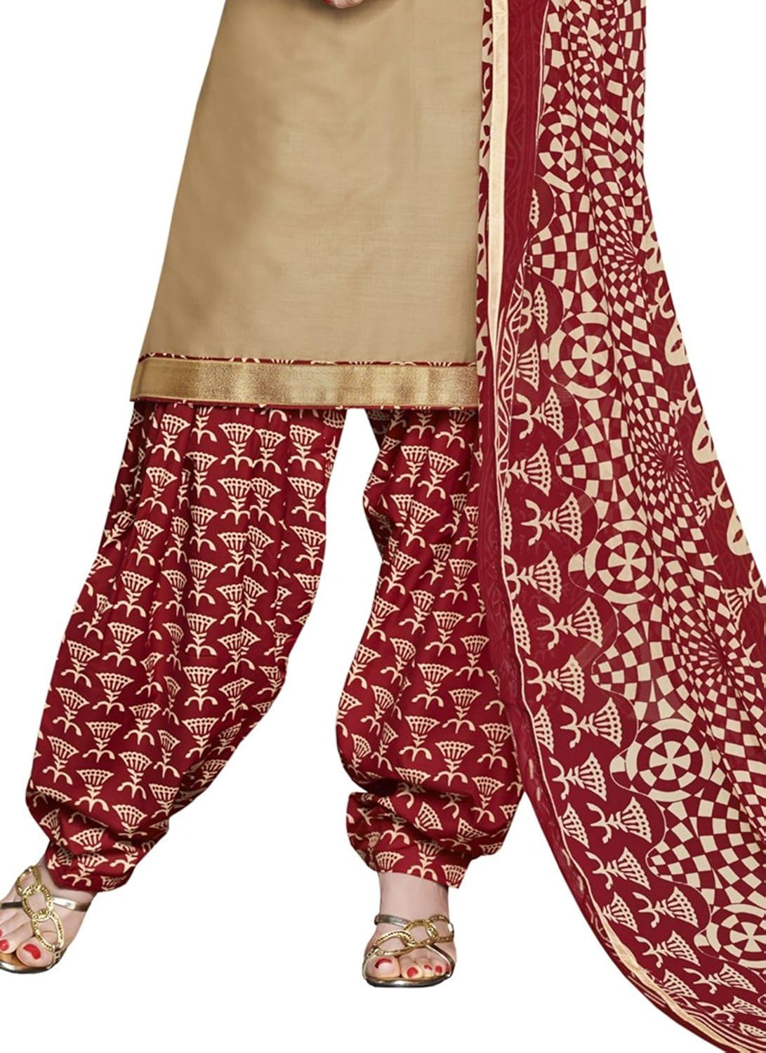 ethnicjunction women's glaze cotton patiala style unstitched dress material (ej1097-106_light brown)