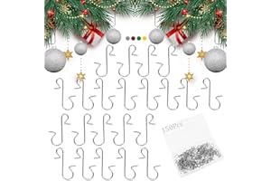 Osgow 150PCS Christmas Ornament Hooks, Christmas Ornament Hangers for Christmas Tree Decorations, Small Hanging Hooks for Xmas Ornaments, Steel Material Hooks with Box