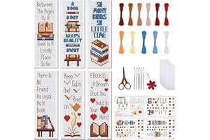 FREEBLOSS 6 Set Cross Stitch Bookmark Kit Books Pattern Stamped Cross Stitch Kits for Beginners DIY Embroidery Bookmarks DIY 
