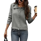 AMZANGEL Women's Cropped Cardigan Ruffle Collar Button Down Sweater Long Sleeve Bolero Shrug Sweaters for Dress