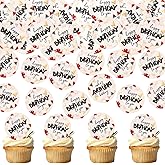 Ercadio 40 Pcs Edible Happy Birthday Cupcake Toppers Drink Topper Picks Black Birth Day for Celebrate Birthday Parties Anniversary Party Decoration Supplies