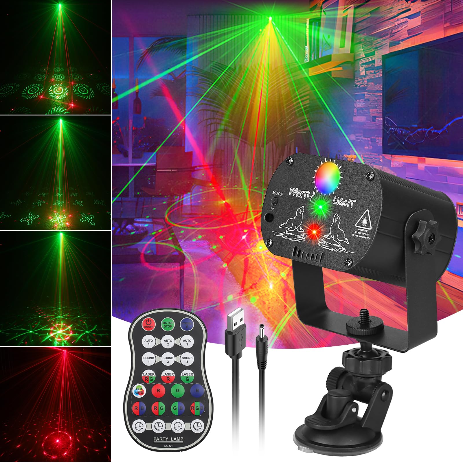 Photo 1 of Qajok DJ Laser Party Lights, RGB LED Disco Light, Sound Activated Projector Strobe Light with Remote Control for Christmas Halloween Decorations Karaoke Birthday Dance Wedding Stage Show