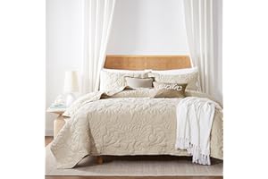 WDCOZY Coastal Beach Beige King Size Quilt Bedding Sets, Nautical Tropical Ocean Bedspread, Scallop Seashell Soft Coverlet, Lightweight Summer Thin Comforter for All Season