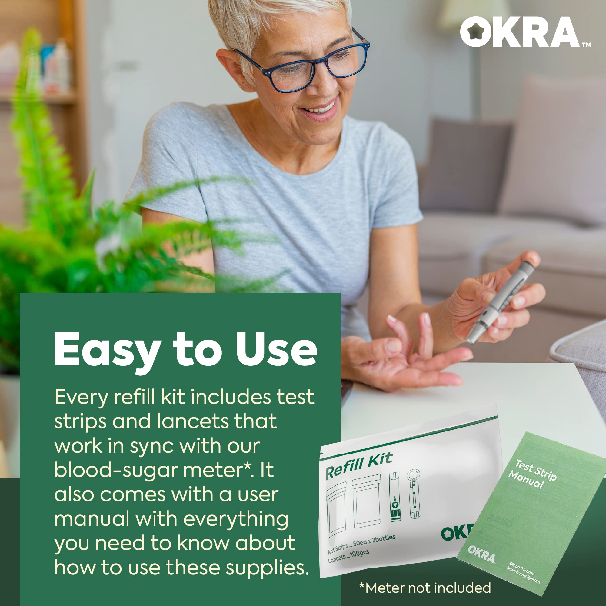 OKRA Pro Blood Glucose Test Strips - Test Strips for Diabetes, Accurate & Fast Results, Easy to Use, Small Blood Sample, 100 Test Strips