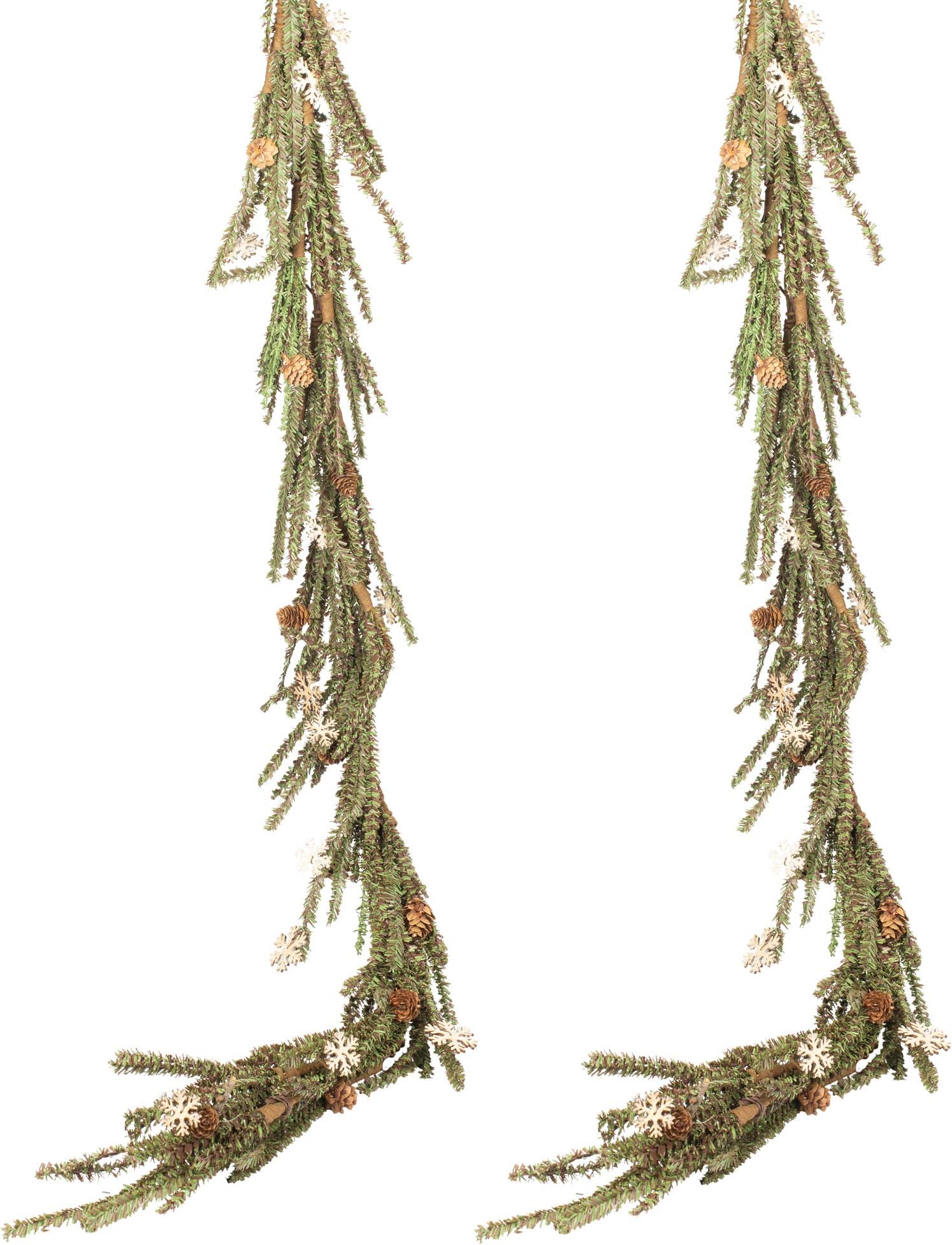 Wood Snowflake and Pine Branch 60 inch Artificial Christmas Garland Pack of 2