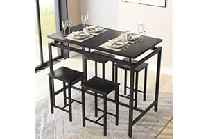 Lamerge Bar Table Set,Industrial Bar Table and Chairs Set,5 Pcs Dining Table Set Counter Height Pub Table with 4 Chairs,Adjustable Feet,Black