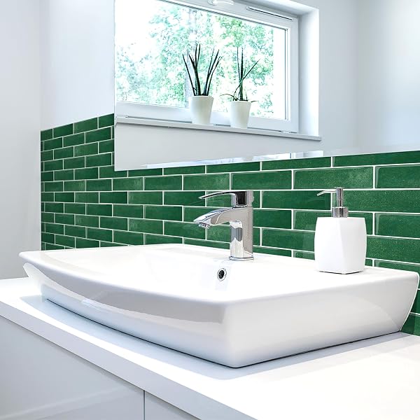 ARTEMURO 10-SHEETS PEACOCK GREEN SUBWAY TILES PEEL AND STICK BACKSPLASH TILE- 3D SELF ADHESIVE PEEL AND STICK BACKSPLASH FOR KITCHEN, BATHROOM – 12″X12″ STICKY MOSAIC WALL TILES