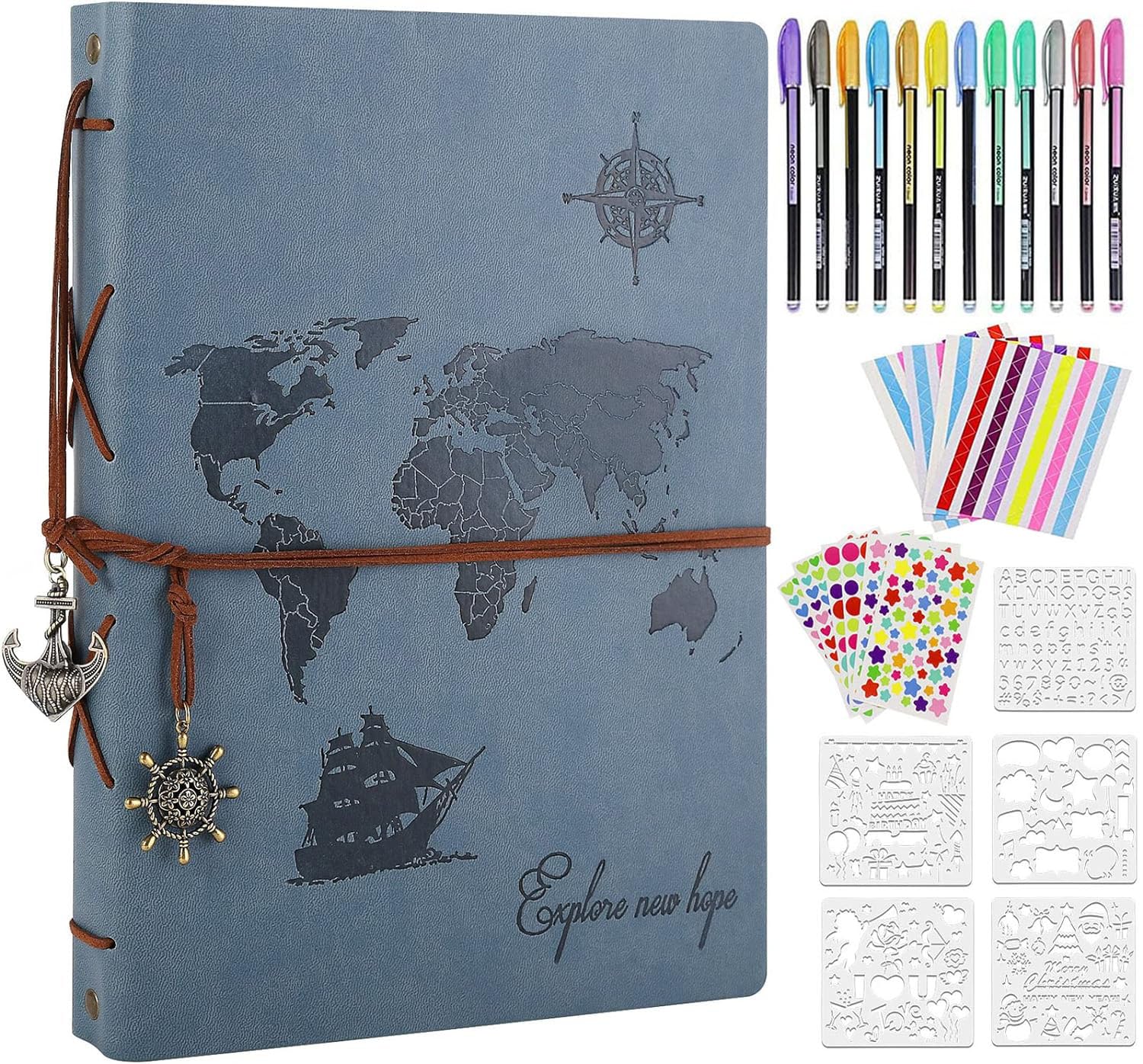 ZEEYUAN DIY Photo Album Scrapbook DIY Travel Album Leder Memory Book Scrapbook with many Accessories as Gift for Mother's Day, Christmas, Birthday for Boy and Girl