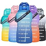 Fidus Large Half Gallon/64OZ Motivational Water Bottle with Paracord Handle & Removable Straw - BPA Free Leakproof Water Jug 