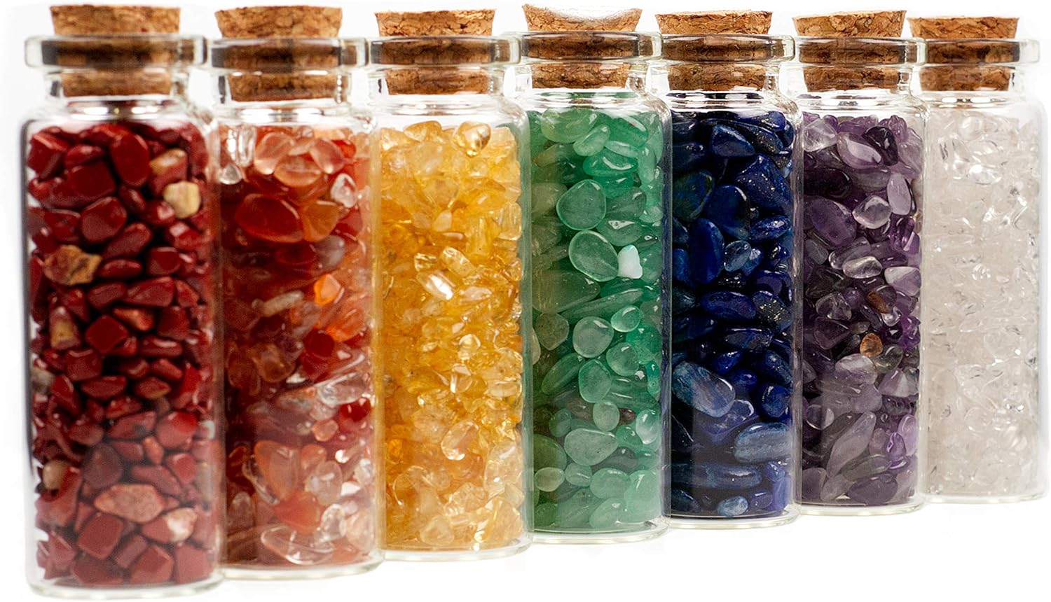 Indoor Fountains & Accessories - Cherry Tree Collection Crystals and Healing Stones Chakra Set - Mini Glass Bottles with Corks - 7 Chakra Gemstones - Real Rocks and Crystals