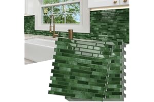 MOONFUN Thicker Design Peel and Stick Tile Backsplash,10 Sheet of 12" x 12" 3D Self Adhesive Wall Tile Stick on Backsplash for Kitchen, Bathroom,RV(Green)