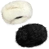 2 Pieces Women Faux Fur Headband with Elastic Winter Earwarmer Earmuff Ski Hat
