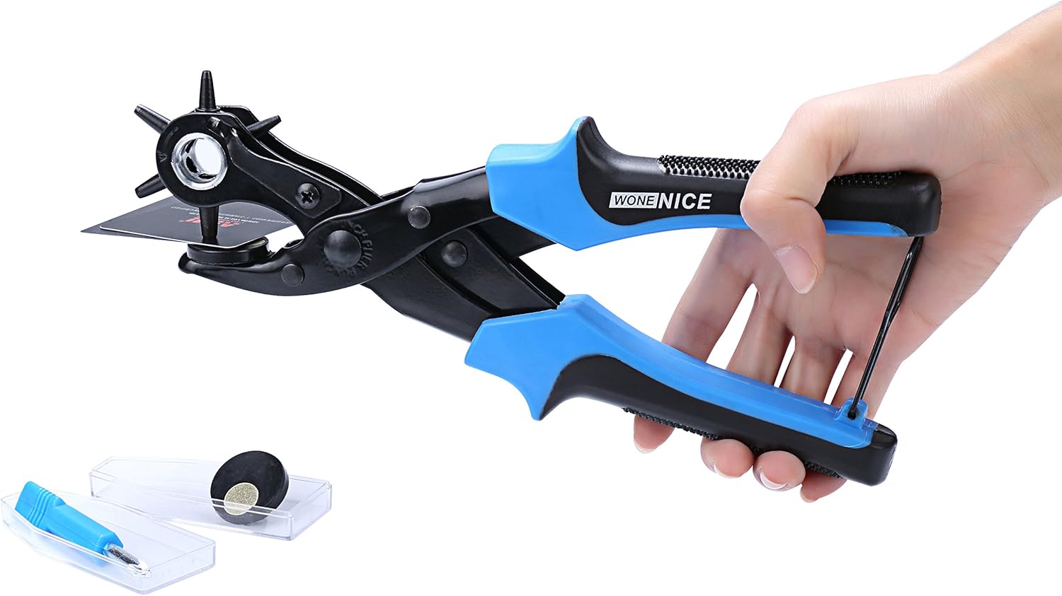 WoneNice Belt Hole Puncher for Leather, Saddle, Watch Strap, Shoe, Plastic, Rubber, Canvas, Cardboard, Saddles, Fabric, Paper, etc - - 