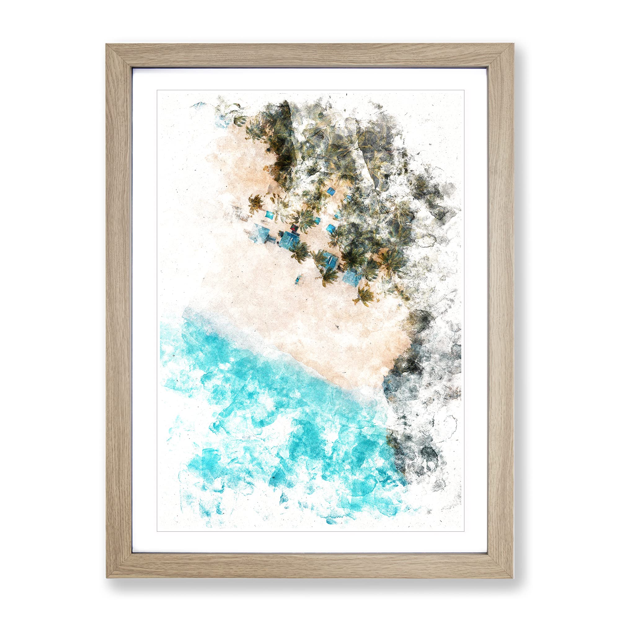 El Nido In The Philippines Watercolour Modern Framed Wall Art Print, Ready to Hang Picture for Living Room Bedroom Home Office Décor, Oak A3 (34 x 46 cm)